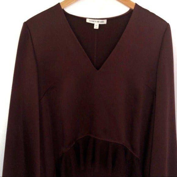 Elizabeth & James Satin Burgundy Hi Lo Ruffle Blouse cropped chic evening - Picture 3 of 9